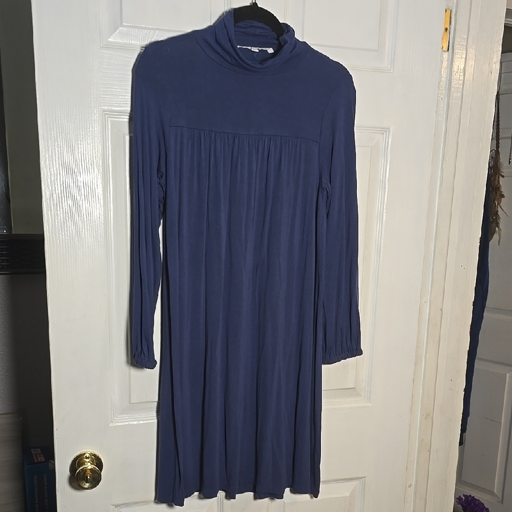 The Nines by HATCH Blue Ribbed Cowl Neck Midi Dress